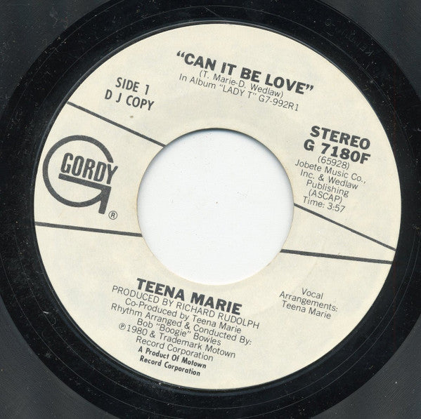 Teena Marie : Can It Be Love (7", Single, Promo, Styrene)
