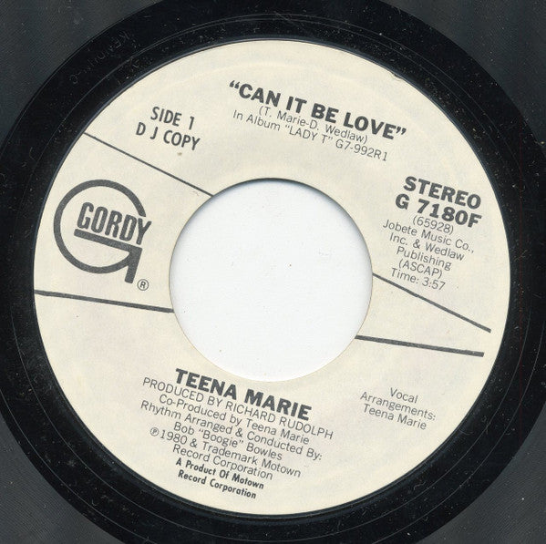 Teena Marie : Can It Be Love (7", Single, Promo, Styrene)