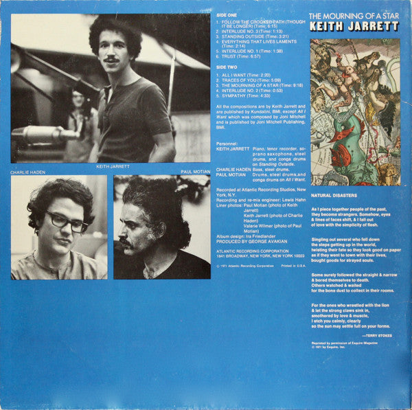 Keith Jarrett : The Mourning Of A Star (LP, Album, PR)