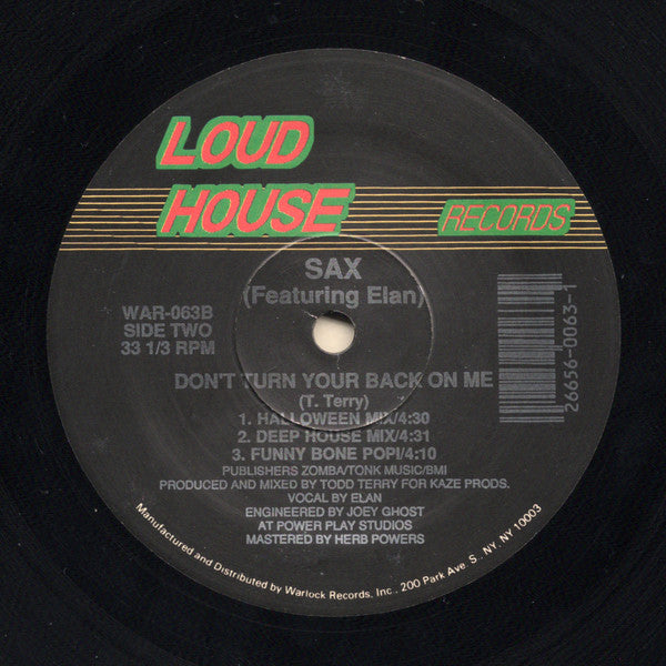 Sax : Give Yourself To Me / Don't Turn Your Back On Me (12")