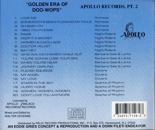 Various : The Golden Era Of Doowops: The Groups Of Apollo Records Part 2 (CD, Comp)