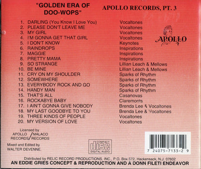 Various : The Golden Era Of Doowops: The Groups Of Apollo Records Part 3 (CD, Comp)