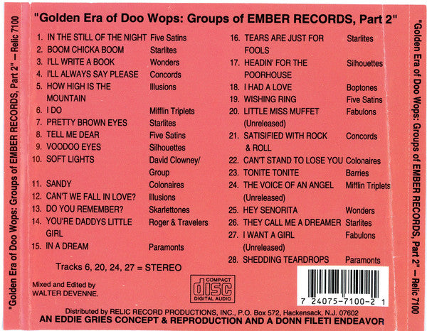 Various : The Golden Era Of Doowops: The Groups Of Ember Records Part 2 (CD, Comp)