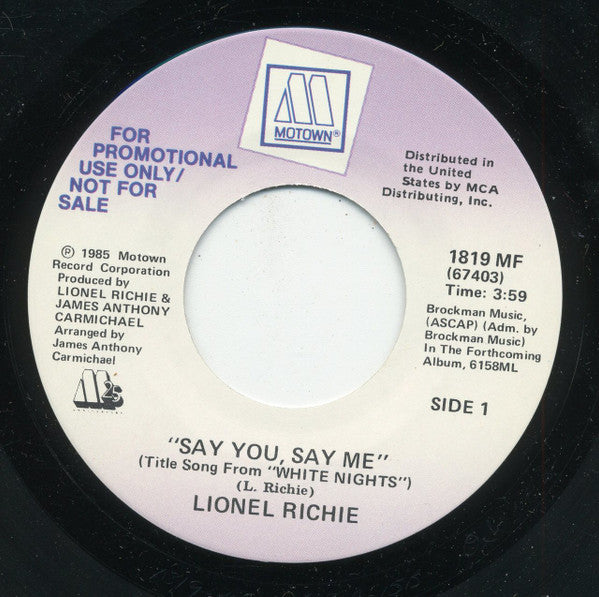 Lionel Richie : Say You, Say Me (7", Promo)