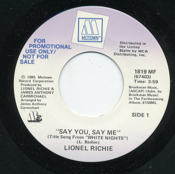 Lionel Richie : Say You, Say Me (7", Promo)