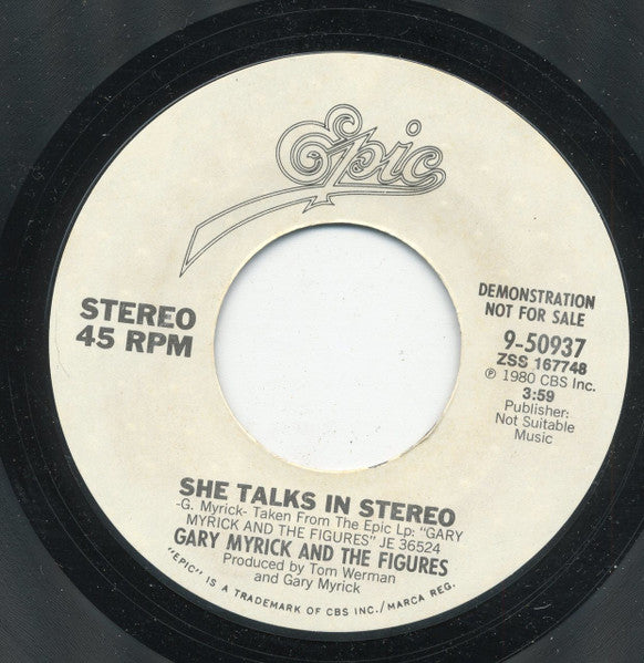 Gary Myrick & The Figures : She Talks In Stereo (7", Single, Promo, Styrene)