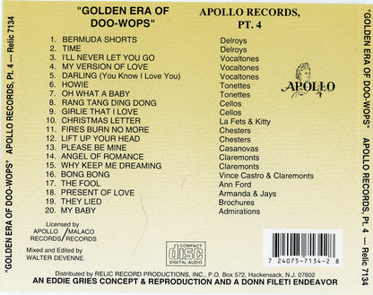 Various : The Golden Era Of Doowops: The Groups Of Apollo Records Part 4 (CD, Comp)
