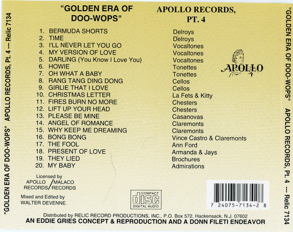 Various : The Golden Era Of Doowops: The Groups Of Apollo Records Part 4 (CD, Comp)