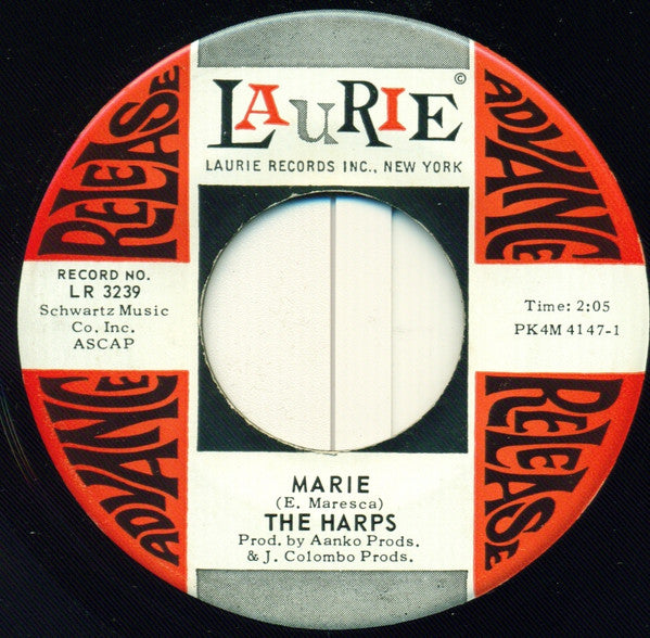 The Harps : Marie / Daddy's Going Away Again (7", Advance, Single, Promo)