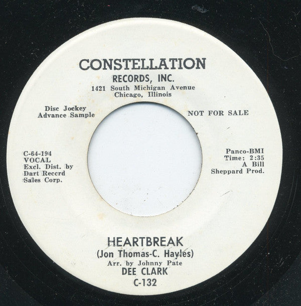 Dee Clark : Heartbreak / Warm Summer Breezes (7", Single, Promo)