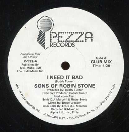 Sons of Robin Stone : I Need It Bad (12", Promo)