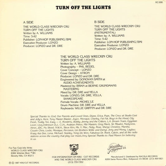 World Class Wreckin' Cru : Turn Off The Lights (12")