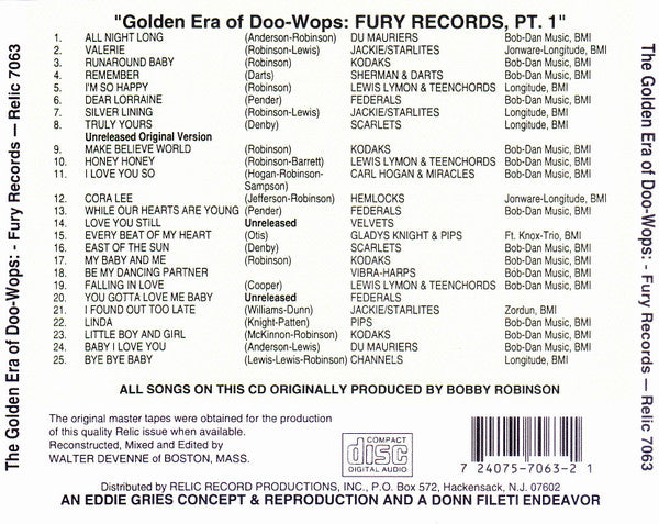 Various : The Golden Era Of Doowops: The Groups Of Fury Records, Pt. 1 (CD, Comp)