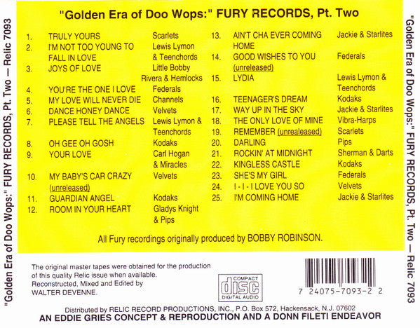 Various : The Golden Era Of Doowops: The Groups Of Fury Records, Pt. 2 (CD, Comp)