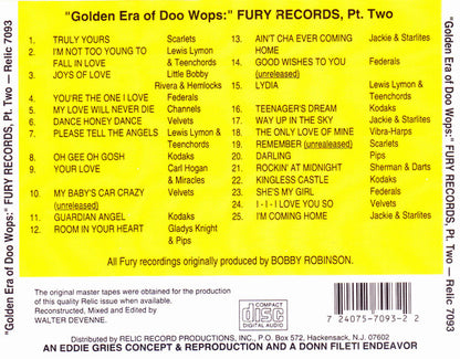 Various : The Golden Era Of Doowops: The Groups Of Fury Records, Pt. 2 (CD, Comp)