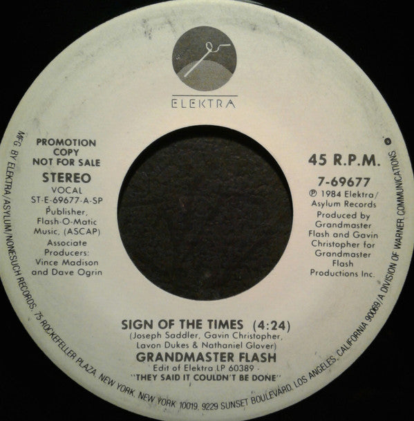 Grandmaster Flash : Sign Of The Times (7", Promo)