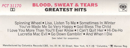 Blood, Sweat And Tears : Blood, Sweat & Tears Greatest Hits (Cass, Comp)