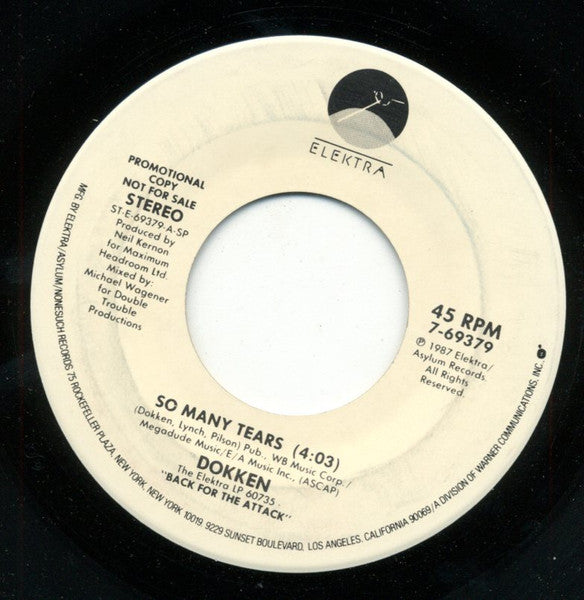 Dokken : So Many Tears (7", Single, Promo, SP)