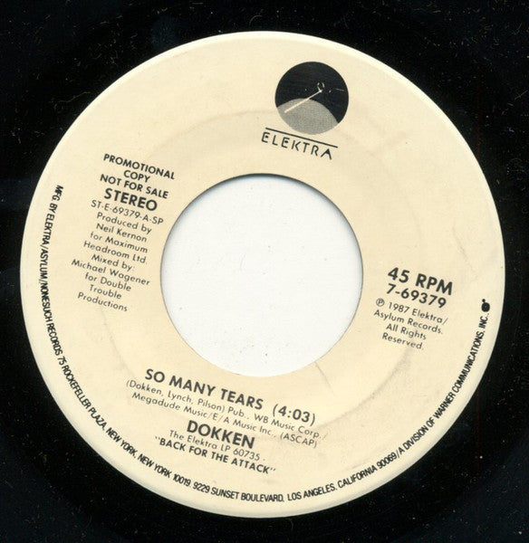 Dokken : So Many Tears (7", Single, Promo, SP)