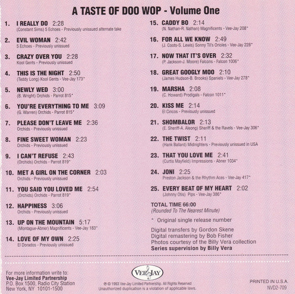 Various : A Taste Of Doo Wop- Volume One (CD, Comp, RM)