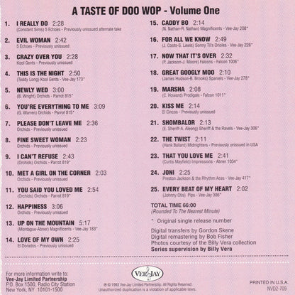 Various : A Taste Of Doo Wop- Volume One (CD, Comp, RM)