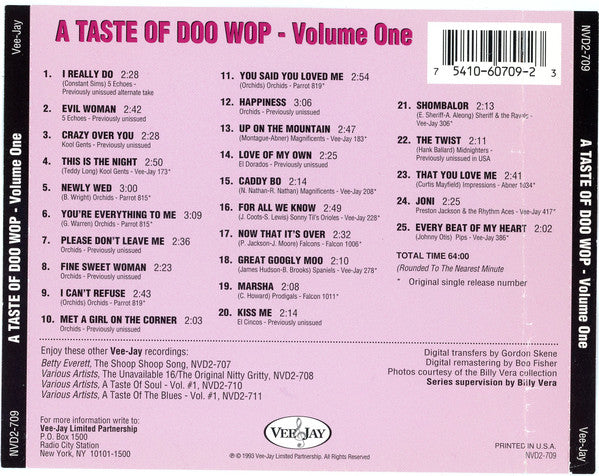 Various : A Taste Of Doo Wop- Volume One (CD, Comp, RM)