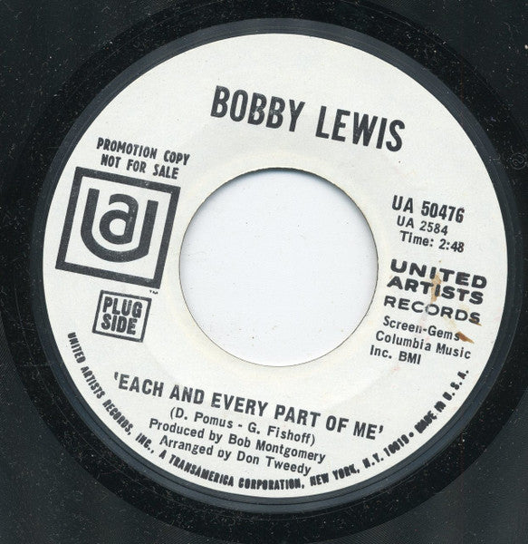 Bobby Lewis (6) : Each And Every Part Of Me / My (Is Such A Lonely Word) (7", Single, Promo, Styrene)