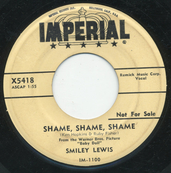 Smiley Lewis : Shame, Shame, Shame / No, No (7", Single, Promo)