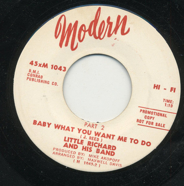 Little Richard And His Band : Baby What You Want Me To Do (7", Single, Promo)