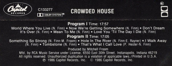Crowded House : Crowded House (Cass, Album, Club)