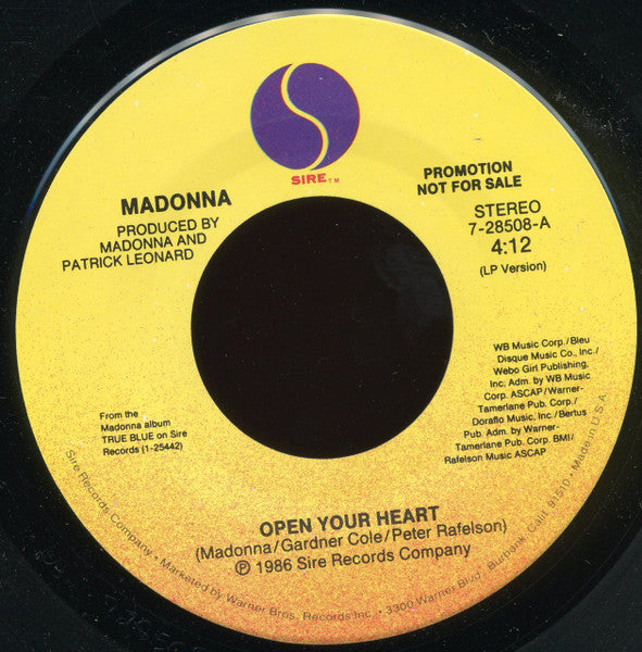 Madonna : Open Your Heart (7", Single, Promo)