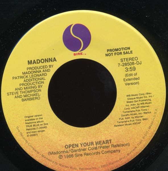 Madonna : Open Your Heart (7", Single, Promo)