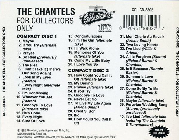 The Chantels : For Collectors Only (2xCD, Comp)