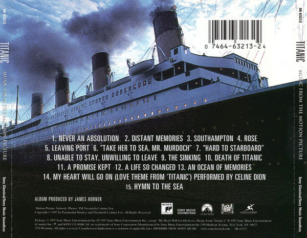 James Horner : Titanic (Music From The Motion Picture) (CD, Album, Pit)