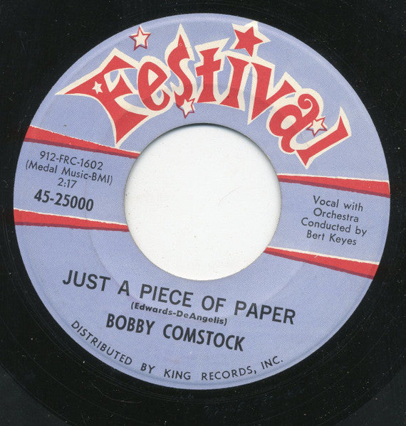 Bobby Comstock : Just A Piece Of Paper / The Garden Of Eden (7", Single)