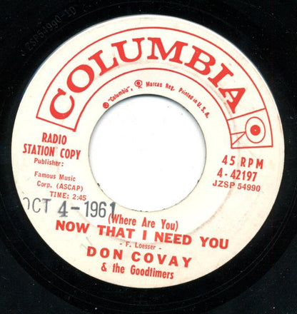 Don Covay & The Goodtimers : (Where Are You) Now That I Need You  / Teen Life Swag (7", Single, Promo)