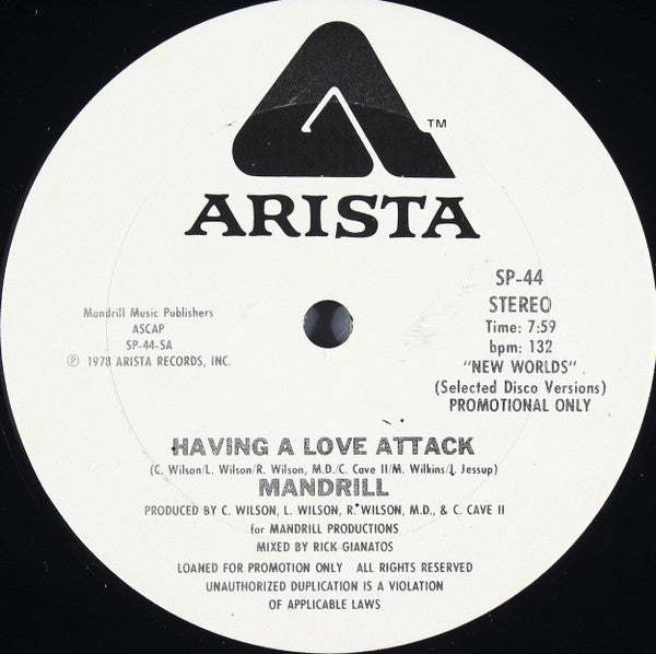 Mandrill : Having A Love Attack / Don't Stop / Stay Tonite (12", Promo)