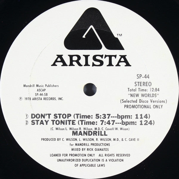 Mandrill : Having A Love Attack / Don't Stop / Stay Tonite (12", Promo)