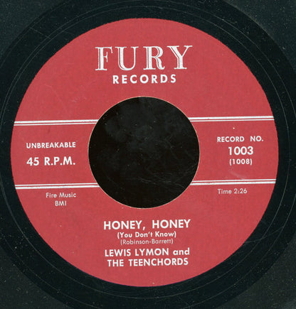 Lewis Lymon & The Teenchords : Honey, Honey (You Don't Know) / Please Tell The Angels (7", RE, Unofficial)