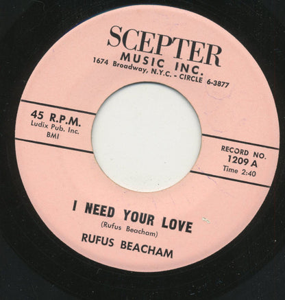 Rufus Beacham : I Need Your Love (7", Single)
