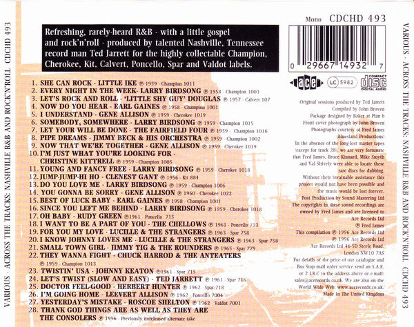 Various : Across The Tracks: Nashville R&B And Rock 'N' Roll (CD, Comp)