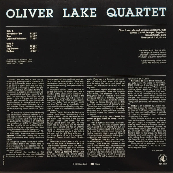 Oliver Lake Quartet : Clevont Fitzhubert (A Good Friend Of Mine) (LP, Album)