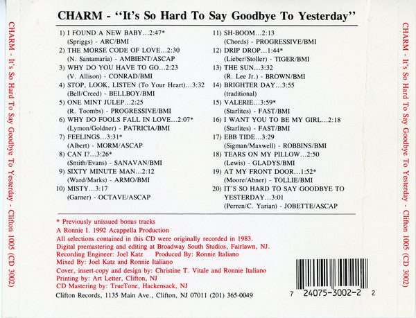 Charm (20) : Its So Hard To Say Goodbye To Yesterday (CD, Album, RE, RM)