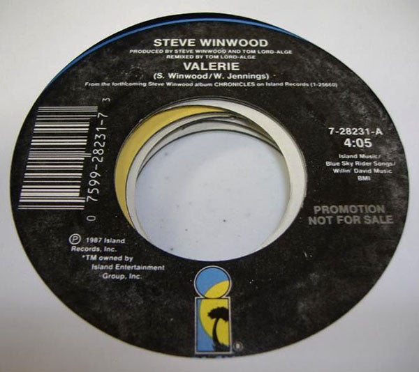 Steve Winwood : Valerie (7", Single, Promo, Styrene)
