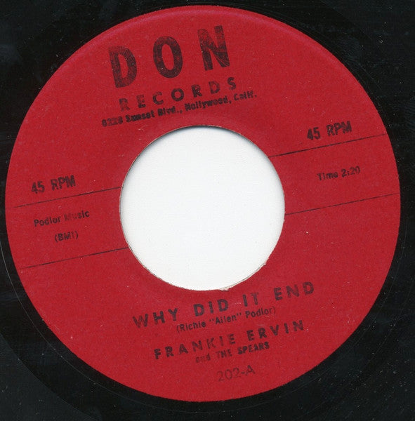 Frankie Ervin And The Spears (3) : Why Did It End / Try To Care (7", Unofficial)