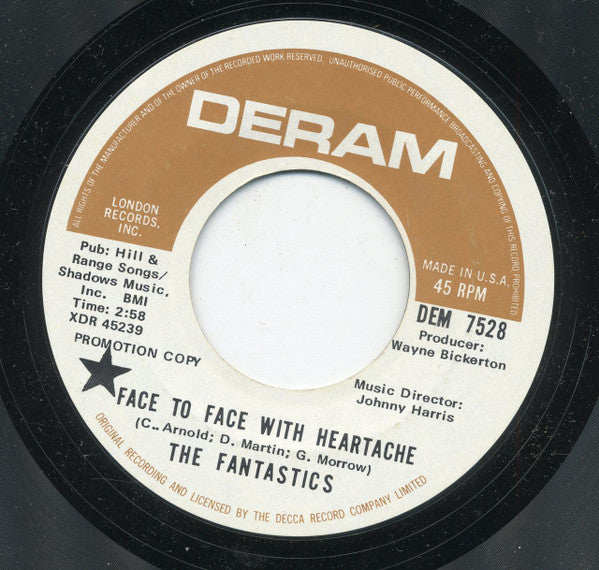 The Fantastics : Face To Face With Heartache (7", Single, Promo, Styrene)