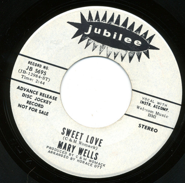 Mary Wells : Sweet Love (7", Single, Promo)