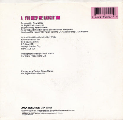 Kim Wilde : You Keep Me Hangin' On (7", Single, Promo, Com)