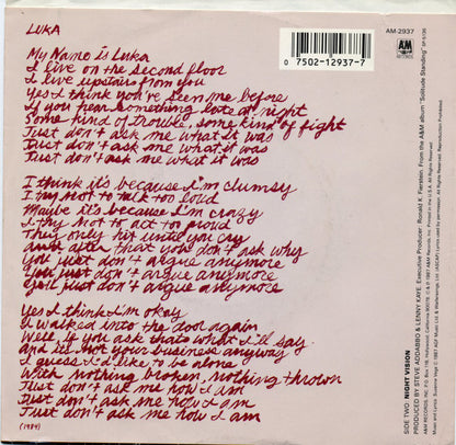 Suzanne Vega : Luka (7", Single, Pre)