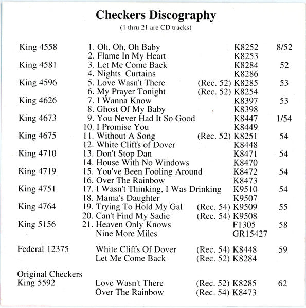The Checkers : American Heritage Series   Vol. 1 (CD, Comp, Mono)